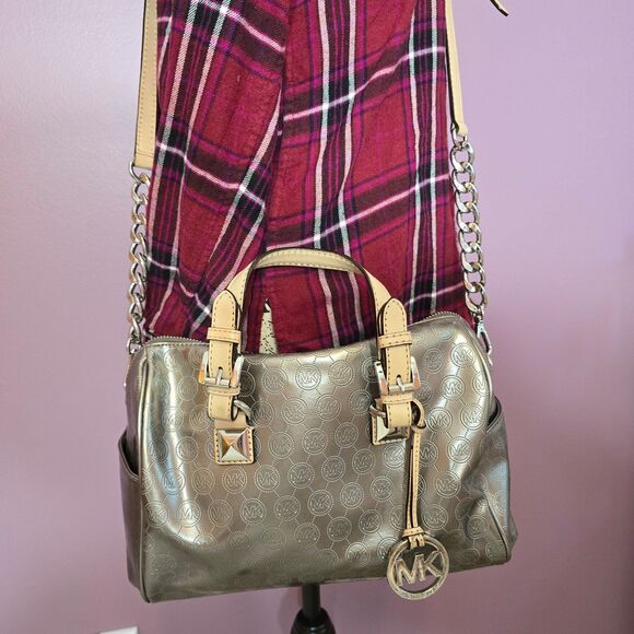 MICHAEL KORS metallic monogrammed satchel handbag - Picture 3 of 12